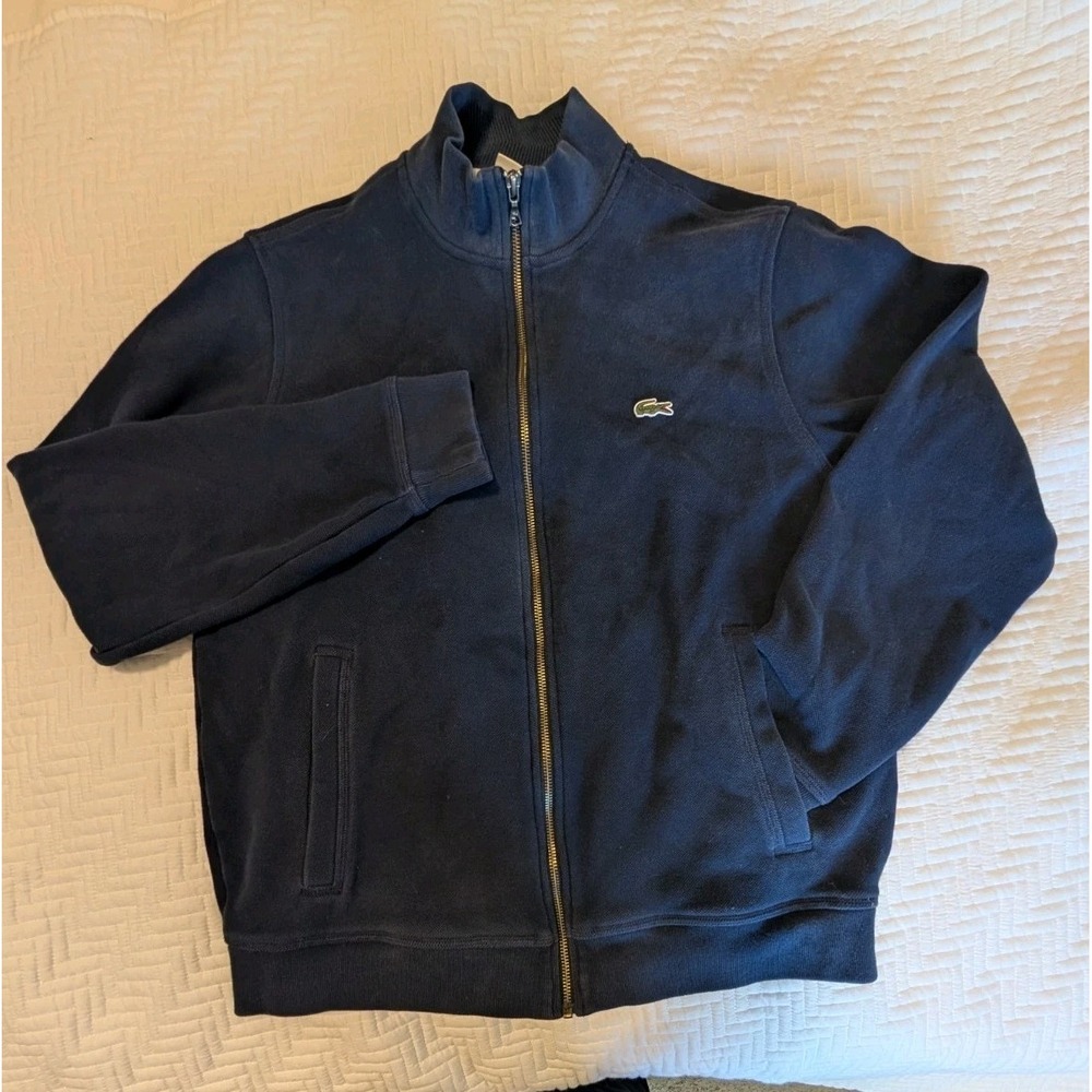 Lacoste Full Zip Sweatshirt Jacket Navy Blue Pique Crocodile Logo Men's‎ Large